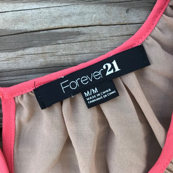 Forever21 Women Top Blouse Shirt Tan Pink Size M/M - Picture 4 of 8